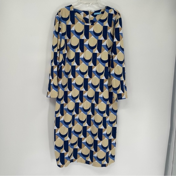 J McLaughlin Dress Women Size XL Catalina Cloth Geometric Print tan Blue - Picture 10 of 10
